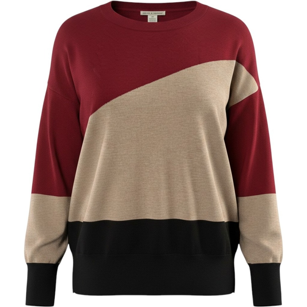 Poppy & Whimsy‎ Sweater Womens 2XL Red Colorblock Geometric Viscose Crewneck